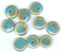 10 19x9mm Blue and Brown Ceramic Coin Beads