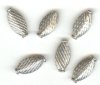 6 15x8mm Antique Silver Pinched Flat Oval Beads with Weave Pattern