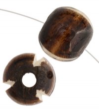 10 5x15mm Dark Brown Carved Round Flat Worked on Bone Beads