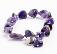 Amethyst Nugget Stretch Bracelet with Antique Silver Disk Charm