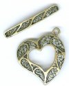 1 21mm Vintage Anti-Brass Heart Filigree Toggle