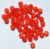 50 4mm Round Dark Orange Red Fiber Optic Cats Eye Beads