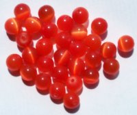 30 6mm Round Dark Orange Red Fiber Optic Cats Eye Beads
