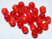 25 8mm Round Dark Orange Red Fiber Optic Cats Eye Beads