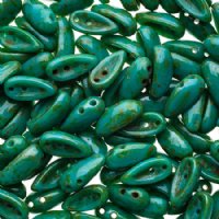 25, 4x11mm Opaque Turquoise Green Travertine Glass Chilli Beads