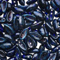 25, 4x11mm Transparent Dark Blue Travertine Czech Glass Chilli Beads