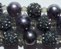 8 Inch Strand of Chinese Glass and Crystal Shamballa Beads - Black Diamond