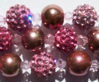 8 Inch Strand of Chinese Glass and Crystal Shamballa Beads - Pink