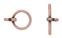 Set of 5 12mm Antique Copper Round Toggle Clasps
