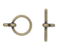 Set of 5 12mm Antique Gold Round Toggle Clasps