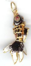 1 35x13mm Black & Aqua Cloisonné Segmented Fish Pendant