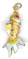 1 35x13mm Gold & Aqua Cloisonn� Segmented Fish Pendant