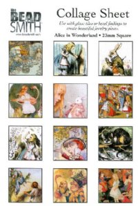 1 Sheet of 23mm Square Collage Images - Alice In Wonderland