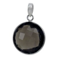 1 21mm Faceted Smoke Topaz and Sterling Silver Rounf Pendant
