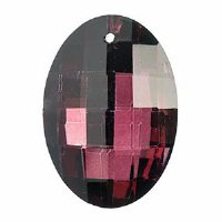 1, 37x27mm Burgundy Amethyst Silver Foiled Crystal Lane Faceted Oval Pendant