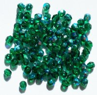 100 4mm Faceted Kelly Green AB Firepolish Beads