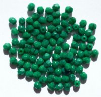 100 4mm Faceted Opaque Dark Green Firepolish Beads