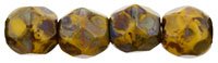 100 4mm Faceted Opaque Sunflower Yellow Picasso Firepolish Beads