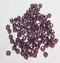 100 4mm Transparent Cardinal Purple Faceted Beads