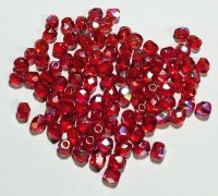 100 4mm Faceted Transparent Light Red AB Firepolish Beads
