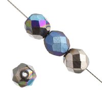 50 6mm Crystal Glitter Graphite Shine Faceted Firepolish Beads