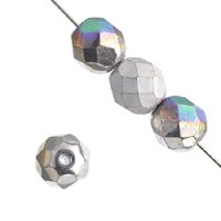 50 6mm Crystal Glitter Silver Shine Faceted Firepolish Beads