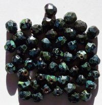 50 6mm Faceted Opaque Black / Jet Picasso Firepolish Beads