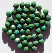 50 6mm Faceted Opaque Turquoise Green Picasso Firepolish Beads