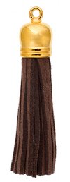 Pack of 4, 5.5cm Brown and Gold Faux Suede Tassels