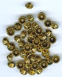50 7x3mm Antique Gold Fluted Bead Caps