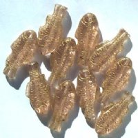 10 28x13mm Rosaline and Gold Fish Beads