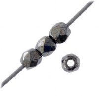 100 3mm Metallic Gunmetal Faceted Glass Beads
