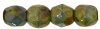 100, 4mm Faceted Opaque Olive Picasso Firepolish Beads