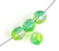 25 8mm Faceted Tri Tone Crystal/Green/Yellow Firepolish Beads