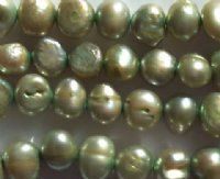 FWP 16inch Strand of 7 to 8mm Light Olivine Flat Sided Pearls