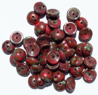 50 4x8mm Opaque Red Travertine Glass Piggy Beads