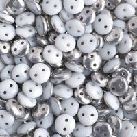 50 6mm Chalk Silver Two Hole Glass Lentil Beads