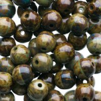 50 6mm Opaque Olivine Travertine Round Glass Beads