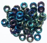 50 3x9mm Metallic Green Iris Ring Beads