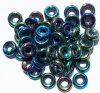 50 3x9mm Metallic Green Iris Ring Beads