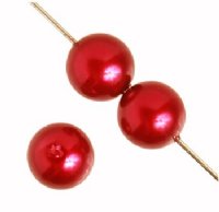 16 inch strand of 8mm Round Red Glass Pearl Beads