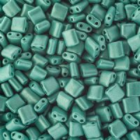10 Grams 5x5mm Turquoise Green Chalk Metallic Dyed Two Hole Karo Beads