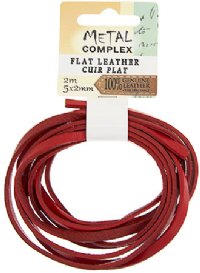 2m of 5x2mm Red Flat Leather Lacing by Metal Complex
