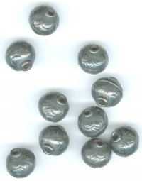 10 10x9.5mm Patterned Round Dark Bronze Metal Beads
