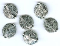 6 13x12mm Antique Silver Flat Disk Metal Beads with Swirl Pattern