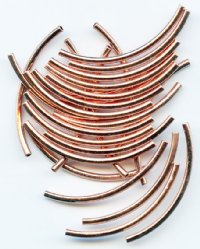 25 38x2mm Bright Copper Plated Curved Tube Beads