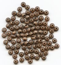 100, 5x4mm Antique Copper Corrugated Bicone Metal Beads