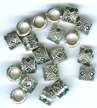 20 6x6mm Antique Silver Diamond Textured Tube Beads
