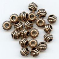 20 8x6mm Antique Copper Beaded Barrel Metal Spacer Beads