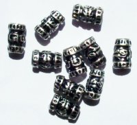 10 9x5.5mm Antique Silver Patterned Metal Tube Beads